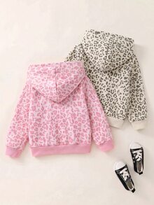 Young Girl 最平價女童 2件組 連帽寬鬆休閒衛衣 度假風 秋冬舒適百搭 粉色豹紋黑色 - 彩色 - 查看 2