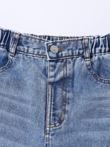 Girls' Autumn Star Patch & Bow Decor Wide Leg Denim Jeans, Light Blue Washed Frayed Hem, Sweet Cool Personalized Loose Long Pants For School And Outings - Light Wash - View 5