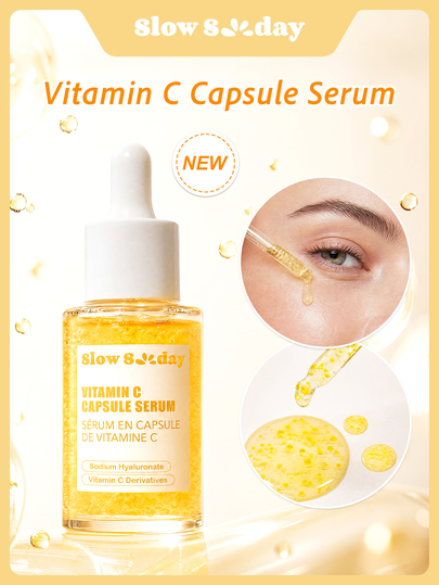 Serum Kapsul Vitamin C SlowSunday, Dengan Kapsul Emas, Turunan VC, VE & Sodium Hyaluronate, Mencerahkan, Antioksidan, Memperbaiki Kulit Kusam, Ringan, Minyak Ringan seperti Air, Perawatan Kulit Korea, Y2K, Sempurna Untuk Musim Gugur & Musim Dingin, Halloween & Natal