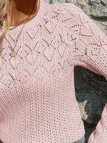SHEIN 女款長袖圓領純色休閒時尚毛衣 - 粉色 - 查看 8