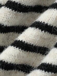 DAZY Women's Collared Striped Long Sleeve Casual Sweater, Autumn/Winter, Style - Black and White - View 7