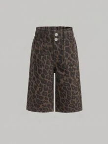 SHEIN Little Byeori Baby Girl Leopard Print Casual Daily Wear Denim Jeans - Multicolor - View 1