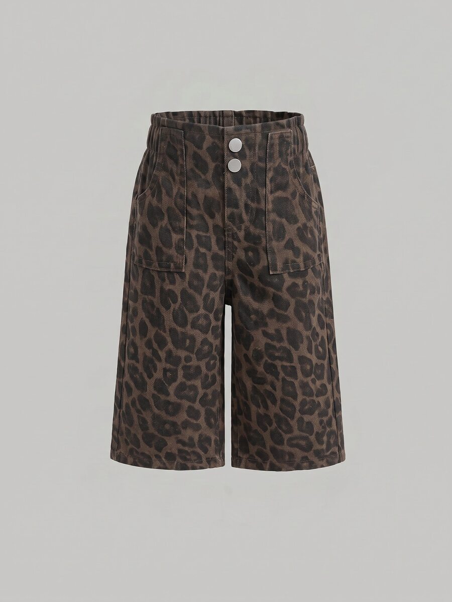SHEIN Little Byeori Baby Girl Leopard Print Casual Daily Wear Denim Jeans - Multicolor - View 1