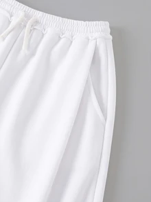 SHEIN Tween Girl Tween Girl Tween Girls Loose Fit Drawstring Pockets Wide Leg Sweatpants, Light Gray Winter - White - View 4