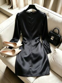 SHEIN Quần áo mùa thu cho nữ, váy ngắn nữ - màu đen - Xem 2