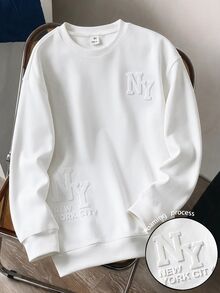 TweenBoys WinterCasual Graphic Minimalist Design Embossed Letter Solid Color Crew Neck Pullover Long Sleeve Sweatshirt Comfortable Fabric Fall School - White - View 1