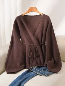 CosyJoli Plus Size Women's Solid Color Casual Cardigan For Daily Wear - Brown - View 5