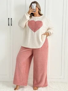 SHEIN CURVE+ Plus Size Women's Round Neck Fashion Loose Warm Pullover Sweater And Pants Set - Multicolor - View 6