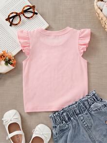 Baby Girl Casual Fashion Cute Flutter Sleeve Round Neck Top Suitable For Spring And Summer - Multicolor - View 4