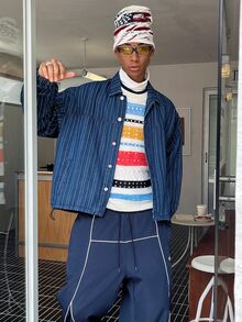 STEELVANCE Men's Mid-Blue Striped Casual Denim Jacket - Medium Wash - View 2