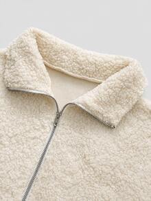 QUELARIE Women's Collared Half-Zip Fleece Sweatshirt With Adjustable Drawstring Hem, Versatile - Apricot - View 4