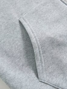SHEIN 青少年女孩十字圖案拉鍊連帽外套與長褲休閒日常穿搭套裝 - 灰色 - 查看 5