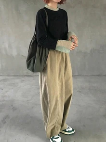 FRIFUL 素色拼接透視波點網布寬鬆休閒百搭T恤 - 黑色 - 查看 4