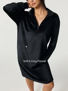 SHAPORA Women's Plush Casual Loungewear Dress - Black - View 6