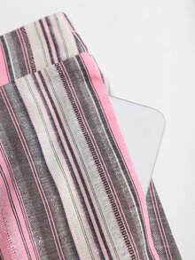 SHEIN 女款復古粉色條紋波希米亞風寬腿長褲，休閒長褲，適合度假、日常通勤與派對 - 彩色 - 查看 4