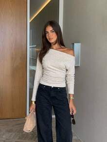 Siren Gaze Women's Asymmetrical Shoulder Ruched Cinched Waist Casual Everyday Versatile Long Sleeve Blouse - Multicolor - View 3