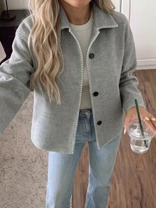 Easowa Women's Lapel Single-Breasted Autumn/Winter Fashion Casual Jacket - Grey - View 1