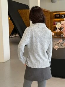 K-Vae Women's Casual V-Neck Long Sleeve Button Design Sweater - Grey - View 2