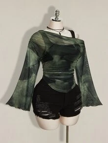 SHEIN ICON Women's Plus Size Asymmetrical Neckline Top - Dark Green - View 7