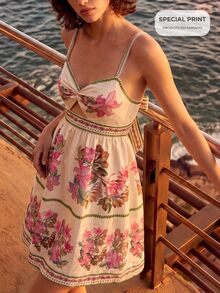 CAJUNI Tropical Vacation Floral Embroidery Mini Dress With Long Sleeves - Multicolor - View 10
