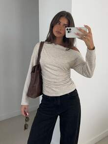 Siren Gaze Women's Asymmetrical Shoulder Ruched Cinched Waist Casual Everyday Versatile Long Sleeve Blouse - Multicolor - View 2