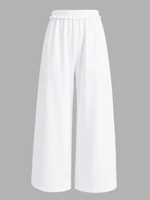 SHEIN Tween Girl Tween Girl Tween Girls Loose Fit Drawstring Pockets Wide Leg Sweatpants, Light Gray Winter - White - View 7