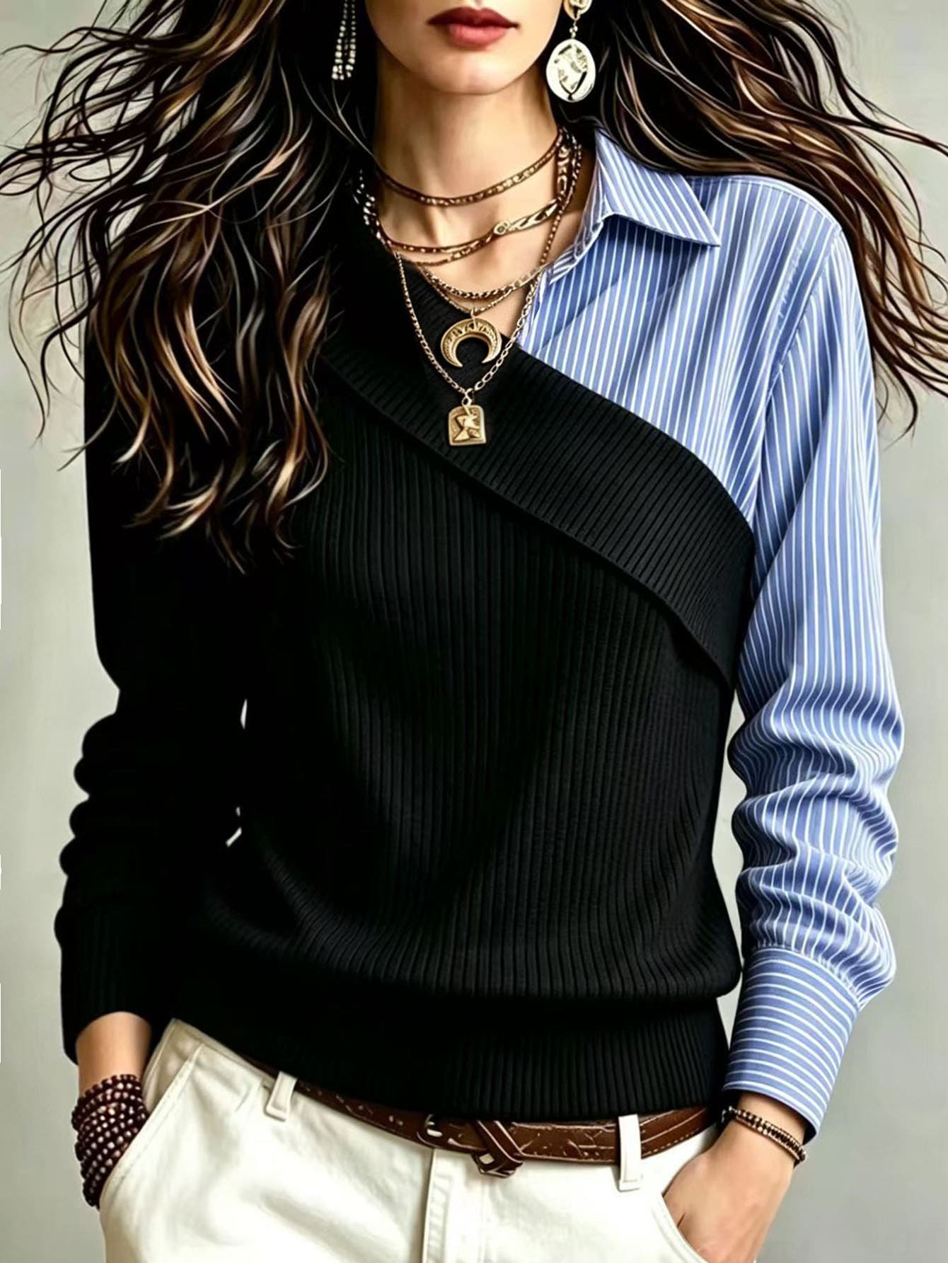 Glimmora Women's Striped Colorblock Casual Daily Long Sleeve T-Shirt