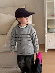 DAZY Áo len dài tay thường ngày phối màu cho bé trai - Màu be - Xem 7