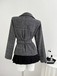 Elamini Jaket Pendek Wol Vintage Wanita Musim Gugur/Dingin - Hitam - View 2