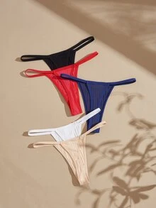 Lullawish Women's Solid Color Sexy Ribbed Knit Thong - Multicolor - View 2