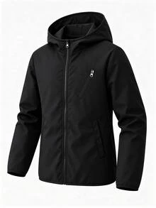 1pc Boys Casual Basic Hoodie Jacket, Suitable For Daily Commute, School, Outdoor Wear, Layering, All Seasons - Black - View 3