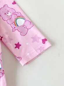 SHEIN X Care Bears 女嬰卡通熊長袖前開拉鍊連身衣 - 粉色 - 查看 4