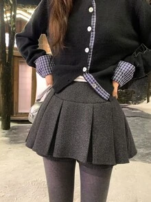 DAZY Women's Solid Color Casual Pleated Skirt, Autumn/Winter - Grey - View 7