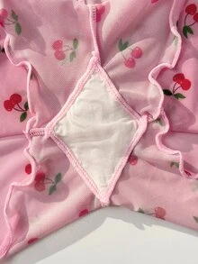 PetitDoll طقم ملابس داخلية نسائي من قطعتين مع تطريز زهري قابل للذوبان في الماء وشبك شفاف - وردي - مشاهدة 5