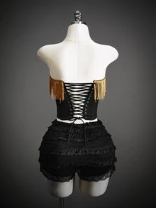SHEIN ICON Women's Halloween Napoleon Corset Halloween Napoleon Corset Patchwork Tassel Button Chain Design Fashion Tube Top - Black and Gold - View 2