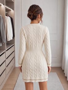 Easowa Women's Round Neck Long Sleeve Button Front Sweater Dress - White - View 5