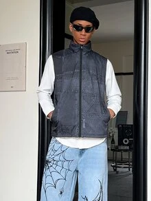 STEELVANCE 男士休閒保暖內裡牛仔效果背心 - 藍色 - 查看 1