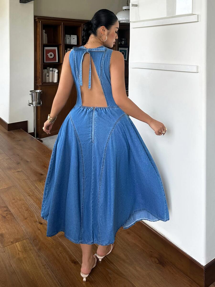 Rivivi Summer New Sexy Loose Plus Size Denim Dress - Blue - View 1