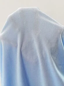 Snug Reverie طقم بيجامة بأسلوب ملكي للخريف/الشتاء من المخمل مع حافة دانتيل، بياقة مربعة وأكمام طويلة وسروال طويل - أزرق فاتح اللون - مشاهدة 3