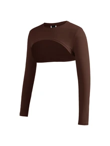 SHEIN Cheerettes 女款 3 件組長袖短版上衣 黑色 棕色 白色 圓領罩衫 修身彈性 分層穿搭 運動瑜伽皮拉提健身休閒 秋冬款 - 彩色 - 查看 7