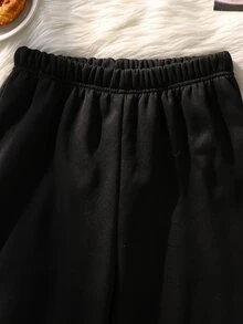 Sparklyn 女童黑色保暖內裡冬季校園休閒長褲，街頭風寬鬆針織寬腿運動褲，保暖內裡長褲 - 黑色 - 查看 3
