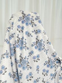 CottageSlumber Plus Size 3pcs Jacquard Belted Belted Robe & Lace Trim Cami Top & Pants Set - Blue - View 7