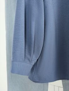 Modelyn Floral Decor Long Sleeve Loose Fit Elegant Commuter Fashion Haze Blue Plus Size Blouse - Dusty Blue - View 4
