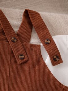 Young Girls Pocket Decor Short Pinafore Dress - Brown - View 4