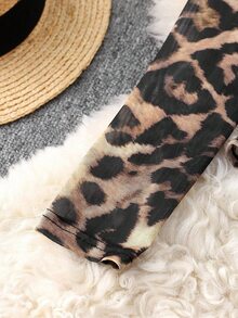 GlowEve CURVE Women's Plus Size Fashion Leopard Print Mesh Cold Shoulder Long Sleeve Bodysuit - Multicolor - View 8