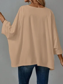 SHEIN LUNE 2026年秋季女款黑色黃色上衣 2件組 素色圓領蝙蝠袖寬鬆休閒T恤 外出穿搭 秋冬款 - 彩色 - 查看 6