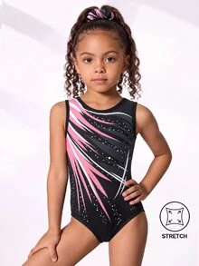 Young Girls Professional Gymnastics Leotard Sleeveless One-Piece Practice Outfit Colorful Print Pink Dance Sports Wear - Multicolor - View 1