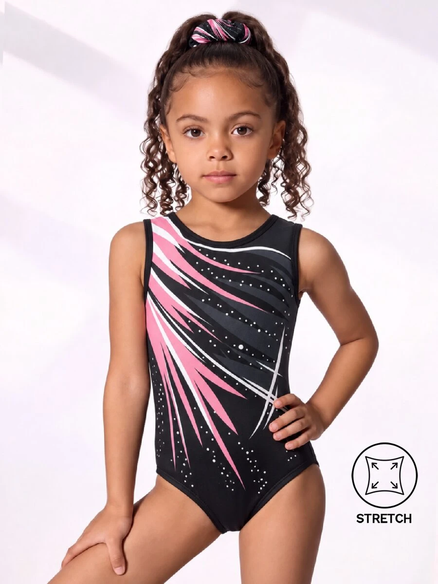 Young Girls Professional Gymnastics Leotard Sleeveless One-Piece Practice Outfit Colorful Print Pink Dance Sports Wear - Multicolor - View 1