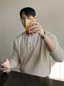 DAZY 男士春秋淺灰色麻灰針織圓領半開鈕扣寬螺紋毛衣 - 淺灰色 - 查看 3