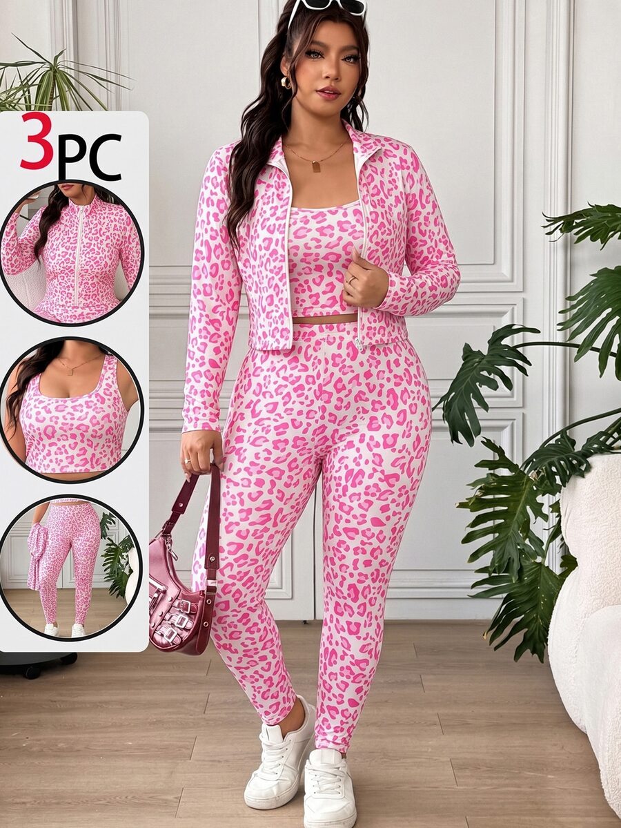 SHEIN EZwear 大碼兩件套裝 - 粉色 - 查看 1
